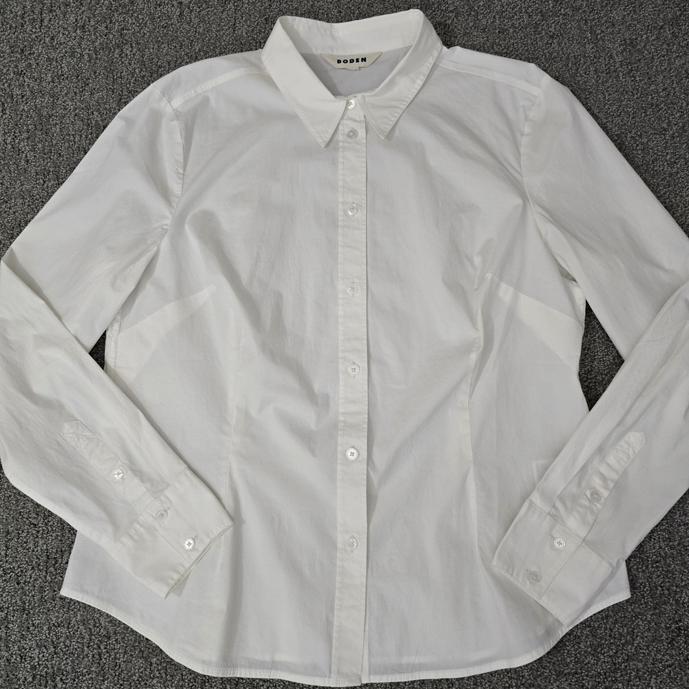 Boden White Stretch Cotton Blend Button Down Long Sleeve Career Top Size M